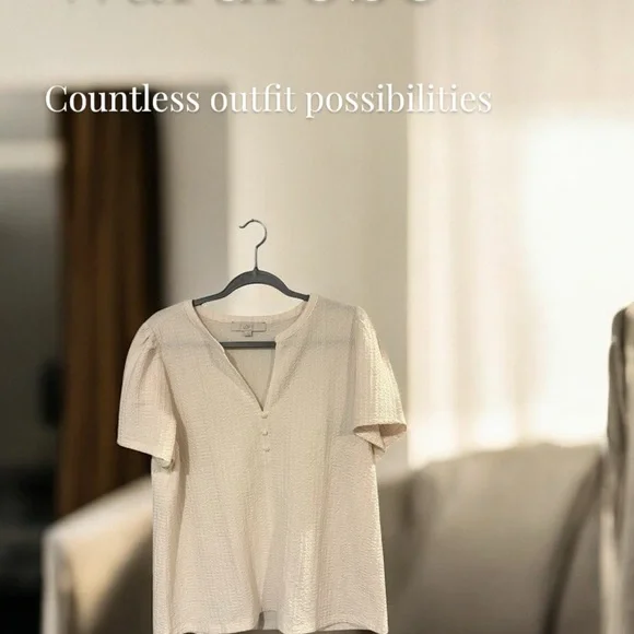 LOFT Cream Flutter Sleeve Fitted T-Shirt - Picture 3 of 8